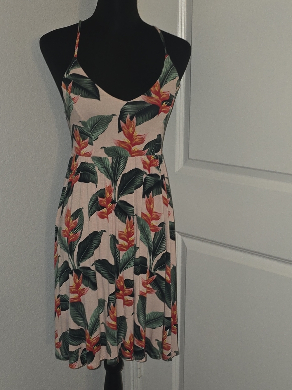 Body Glove Floral Spaghetti Strap Mini Dress in Blush and Green